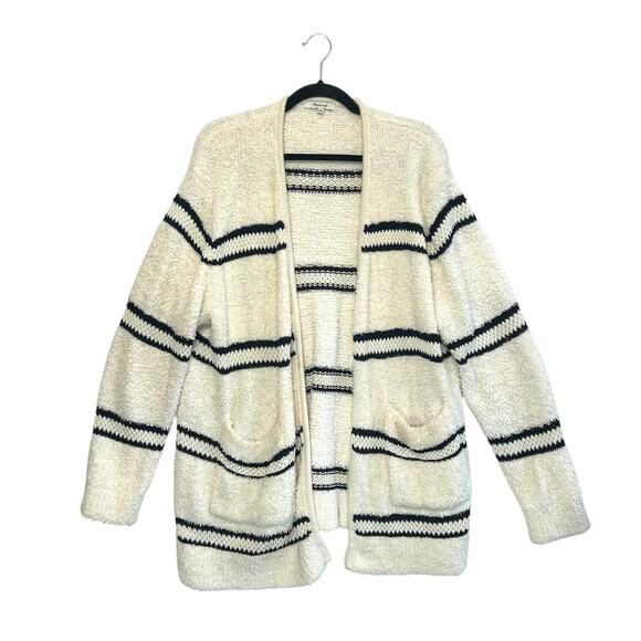 Madewell Striped Boucle Cardigan Sweater Women's Sz XL Ivory Lagenlook Cozycore - Picture 1 of 9